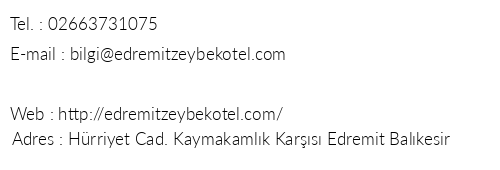 Edremit Zeybek Hotel telefon numaralar, faks, e-mail, posta adresi ve iletiim bilgileri